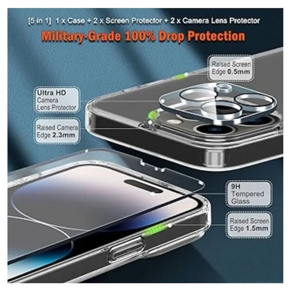 iPhone 14 Pro Case, with 2 Pcs Screen Protector ＆ 2 Pcs Camera Lens Protector, S